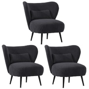 3x Armchair Lounge Chair with Lumbar Pillow Wingback Velvet Charcoal