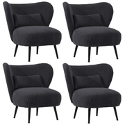 4x Armchair Lounge Chair with Lumbar Pillow Wingback Velvet Charcoal