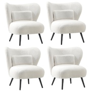 4x Armchair Lounge Chair with Lumbar Pillow Wingback Boucle White