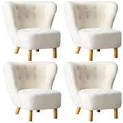 4x Armchair Highback Lounge Accent Chair Couches Sofa Sherpa White