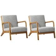 2X Armchair Lounge Chair Accent Armchairs Couches Sofa Wood Light Grey