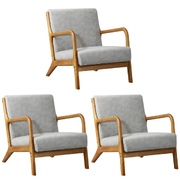 3X Armchair Lounge Chair Accent Armchairs Couches Sofa Wood Light Grey