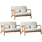 3X Armchair Lounge Chair Accent Armchairs Couches Sofa Wood Light Beige