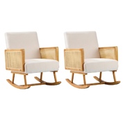 2x Rocking Chair Nursing Armchair Linen Accent Chairs PE Rattan Beige