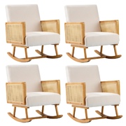 4x Rocking Chair Nursing Armchair Linen Accent Chairs PE Rattan Beige