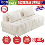 2 Seater Boucle Modular Sofa Lounge Chair Armless TOFU Back White