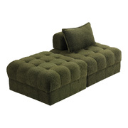 2 Seater Boucle Modular Sofa & Ottoman Set Green