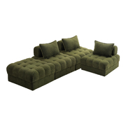 4 Seater Boucle Modular Sofa & Ottoman Set Green