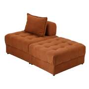 2 Seater Velvet Modular Sofa Ottoman Set with Backrest Brown