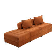 3 Seater Velvet Modular Sofa Ottoman Set with Backrest Brown