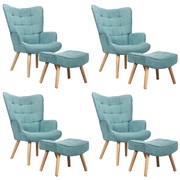 4x Armchair Lounge Chair Ottoman Accent Armchairs Fabric Sofa Blue