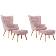 2x Armchair Lounge Chair Ottoman Accent Armchairs Fabric Sofa Pink