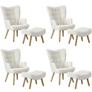 4x Armchair Lounge Chair Ottoman Accent Armchairs Sherpa Sofa White