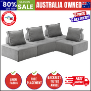 4PCS Modular Sofa Lounge Chair Armless Adjustable Back Linen Grey