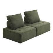 2PCS Modular Sofa Lounge Chair Armless TOFU Back Sherpa Green