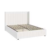 Bed Frame Double Size Gas Lift Base Boucle Fabric White