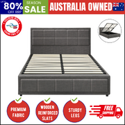 Double Bed Frame Gas Lift Storage Base Fabric Grey