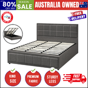 Bed Frame King Size Gas Lift Storage Base Fabric Grey