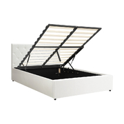 Bed Frame Double Size Gas Lift Base Storage Leather White