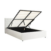 Bed Frame Queen Size Gas Lift Base Storage Leather White