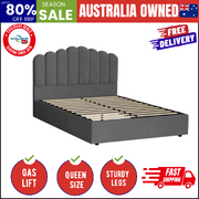 Bed Frame Queen Size Gas Lift Velvet Grey