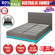 Bed Frame Double Bed Frame LED Mattress Base with Gas Lift Grey