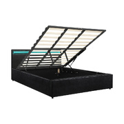 Bed Frame RGB LED King Size Gas Lift Storage Base Black