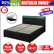 Bed Frame RGB LED Queen Size Gas Lift Storage Base Black