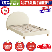 Bed Frame Queen Size Arched Bedhead Beige Fabric