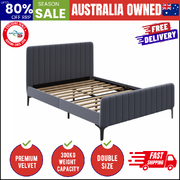 Bed Frame Double Size Beds Platform Velvet Fabric Grey