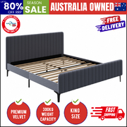 Bed Frame King Size Beds Platform Velvet Fabric Grey