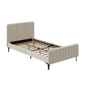 King Single Bed Frame Velvet Fabric Beige