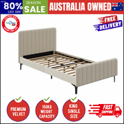 King Single Bed Frame Velvet Fabric Beige