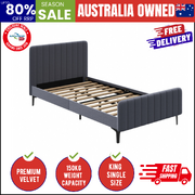 Bed Frame King Single Beds Platform Velvet Fabric Grey