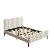 Queen Size Bed Frame Velvet Fabric Beige