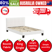 Bed Frame King Single Base White Boucle TOFU