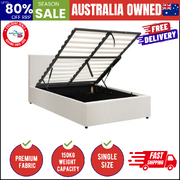 Single Bed Frame Gas Lift Storage Base White Boucle