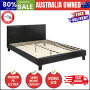 Bed Frame Double Size Base Mattress Platform Leather Wooden Slats Black