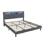 Bed Frame King Size Beds Base with LED Storage Bedhead NOVI