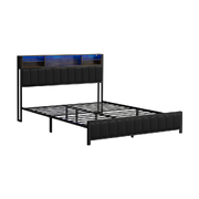 Bed Frame Queen Size Beds Base with LED Storage Bedhead Leather Black