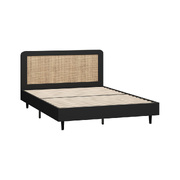 Bed Frame Double Size Beds Real Rattan Headboard Black