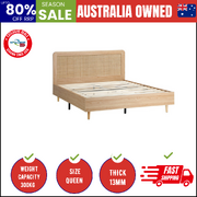 Bed Frame Queen Size Wooden Bed Frame Rattan Headboard