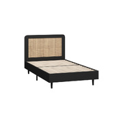 Bed Frame Single Size Beds Real Rattan Headboard Black