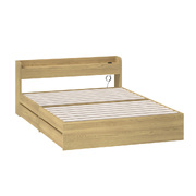 Wooden Bed Frame Double Size with Charging Ports & 2 Drawers