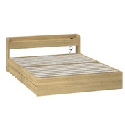 Wooden Bed Frame Queen Size with Charging Ports & 2 Drawers