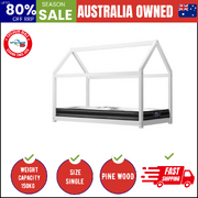 Kids Bed Frame With Single Mattress Set House Style White