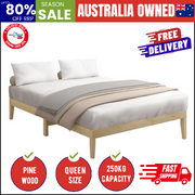 Wooden Bed Frame Queen Size with Pine Timber Frame Mattress Base