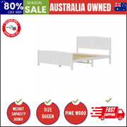 Bed Frame Queen Size Wooden Base Timber Platform White