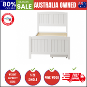 Wooden Bed Frame Single Size Base with Trundle Storage Drawers White