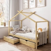 House Bed Frame Wooden Single Size with Drawers